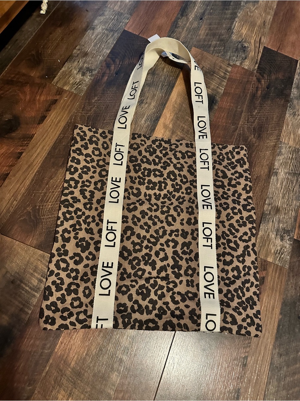 LOFT Leopard Print Canvas Tote with Cream Branded Straps